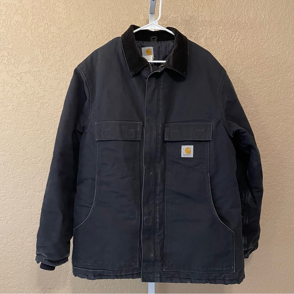 Carhartt Duck Canvas Quilt Lined Long Barn Chore Coat Jacket Size L Tall